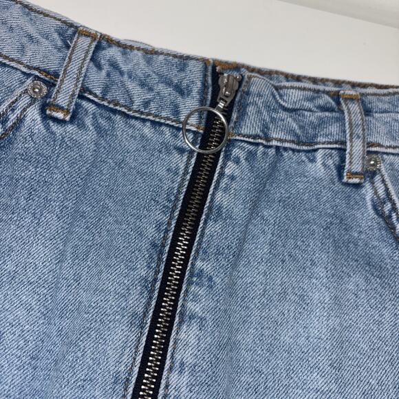 Topshop Moto Skirt Denim Sz 4 Jean Flowy Romantic Sexy Festival Funky Zipper Y2K - Picture 2 of 10